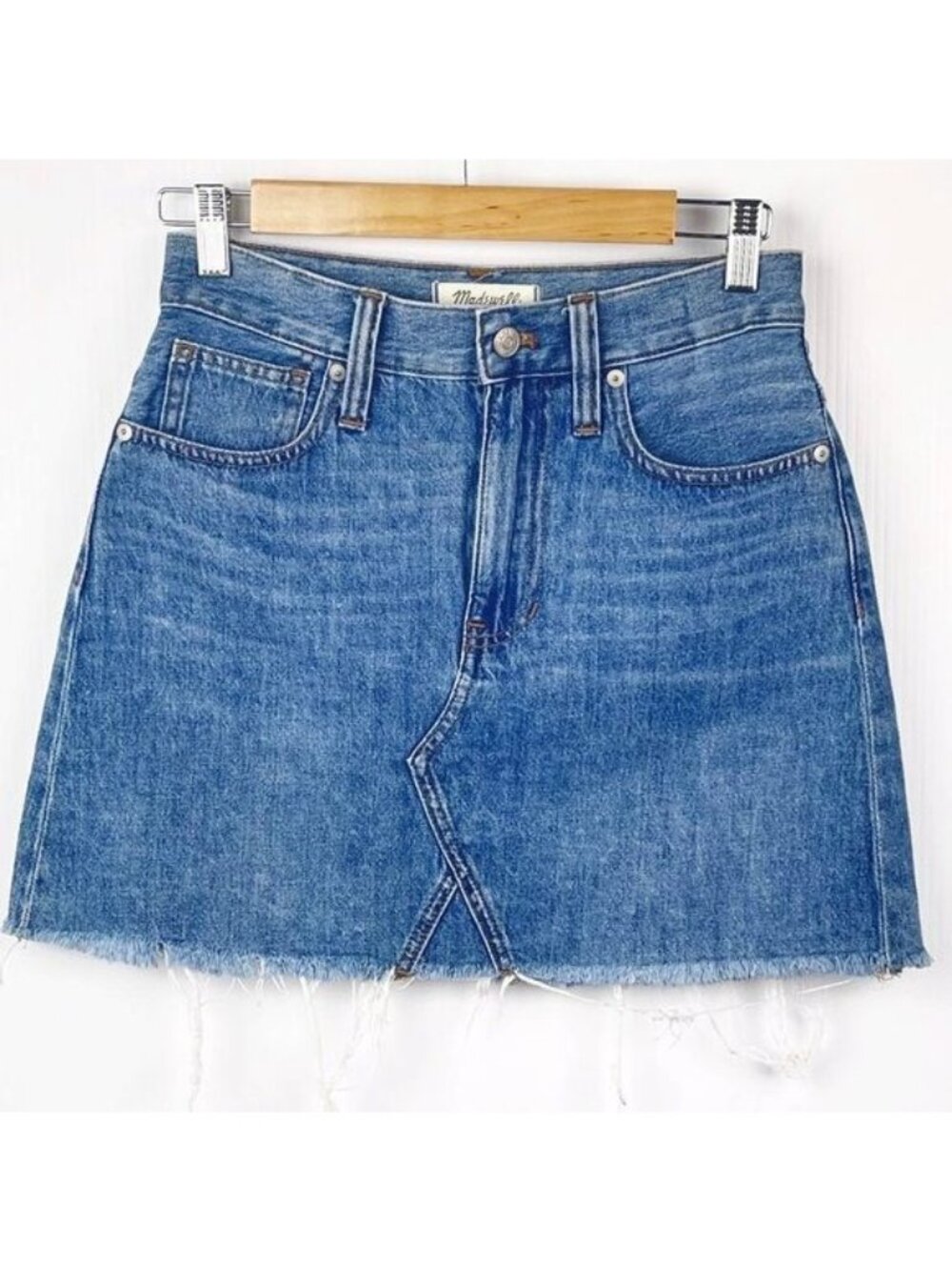 Madewell Rigid Denim A-Line Mini Skirt in Lakeline Wash Eco Edition 25